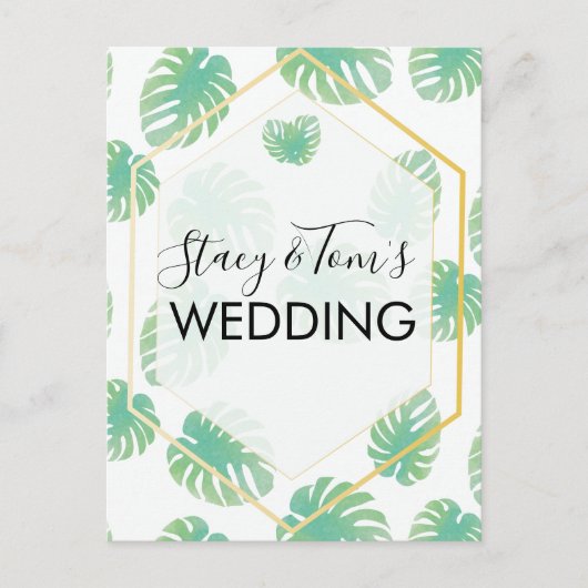 Tropical Monstera Hand Drawn Botany Wedding Postkarte (Vorderseite)