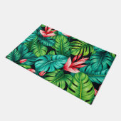 Tropical Monstera Heliconia Jungle Pattern Fußmatte (Schrägansicht)