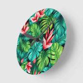 Tropical Monstera Heliconia Jungle Pattern Runde Wanduhr (Winkel)
