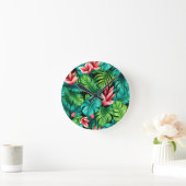 Tropical Monstera Heliconia Jungle Pattern Runde Wanduhr (Zuhause)