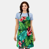 Tropical Monstera Heliconia Jungle Pattern Schürze (Getragen)