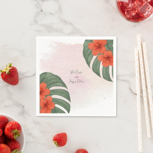 Tropical Monstera & Hibiscus Wedding Serviette (Beispiel)