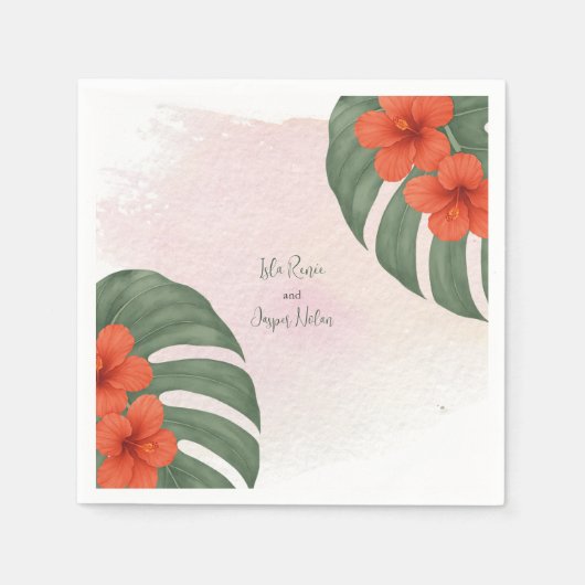 Tropical Monstera & Hibiscus Wedding Serviette (Vorderseite)