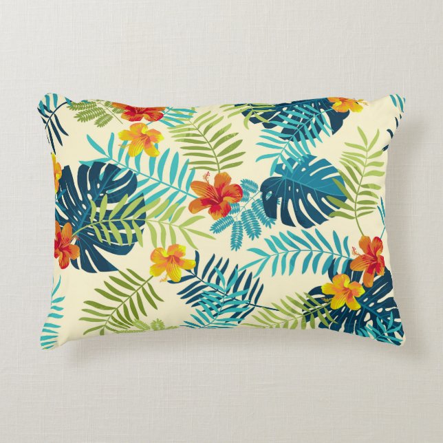 Tropical Monstera Hibiskus Summer Pattern Dekokissen (Vorderseite)