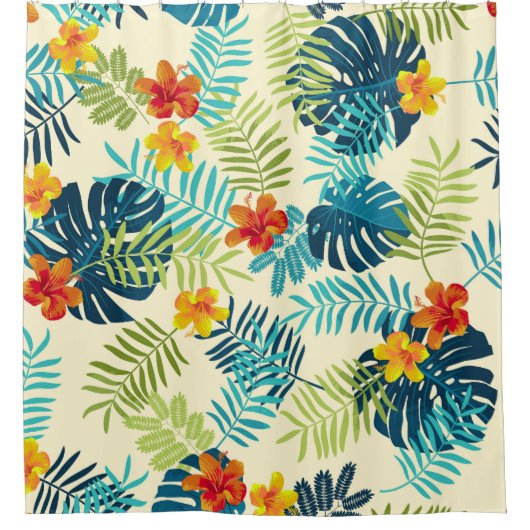 Tropical Monstera Hibiskus Summer Pattern Duschvorhang (Vorderseite)