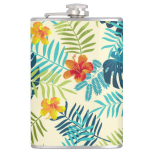 Tropical Monstera Hibiskus Summer Pattern Flachmann