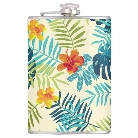 Tropical Monstera Hibiskus Summer Pattern Flachmann (Vorderseite)