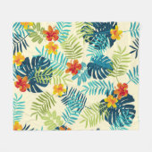 Tropical Monstera Hibiskus Summer Pattern Fleecedecke (Vorderseite (Horizontal))