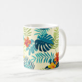 Tropical Monstera Hibiskus Summer Pattern Kaffeetasse (VorderseiteRechts)