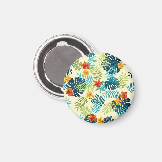 Tropical Monstera Hibiskus Summer Pattern Magnet (Vorderseite/Rückseite)