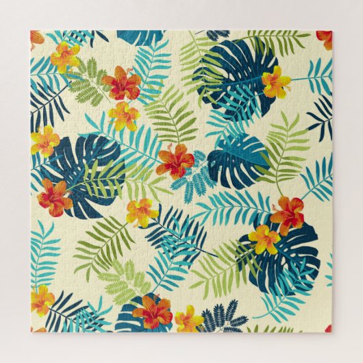 Tropical Monstera Hibiskus Summer Pattern Puzzle (Vertikal)
