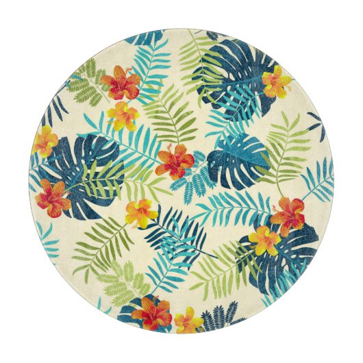 Tropical Monstera Hibiskus Summer Pattern Schneidebrett (Vorderseite)