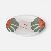 Tropical Monstera & Hibiskus Wedding Pappteller (Schrägansicht)