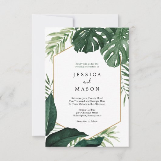 Tropical Monstera Hochzeit Einladung (Vorderseite)