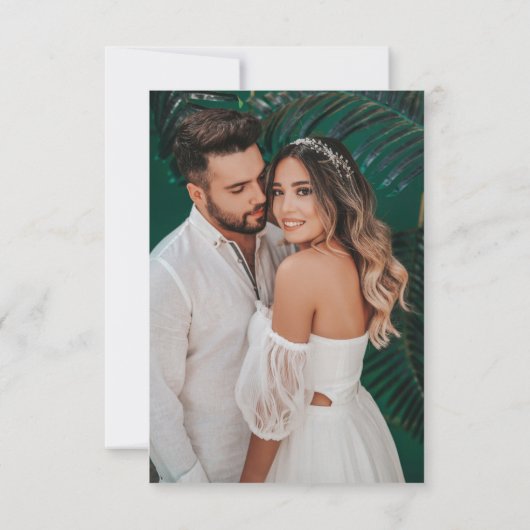 Tropical Monstera Hochzeit retten das Datum Einladung (Rückseite)