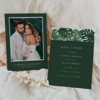 Tropical Monstera Hochzeit retten das Datum Einladung