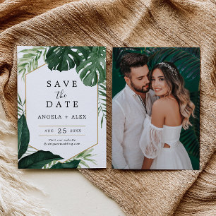 Tropical Monstera Hochzeit retten das Datum Einladung