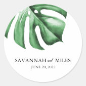 Tropical Monstera Hochzeiten und Hochzeiten Runder Aufkleber (Vorderseite)