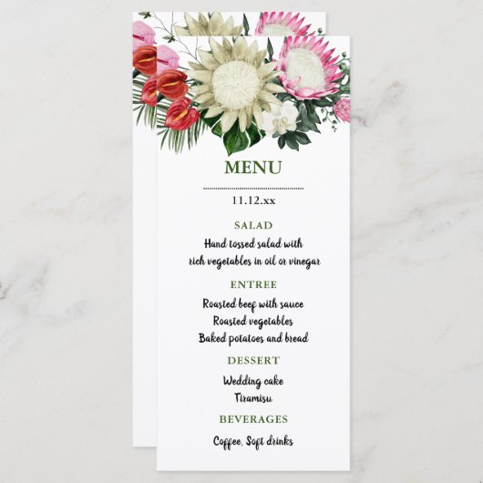 Tropical Monstera | Hochzeitmenü Menükarte (Vorne/Hinten)