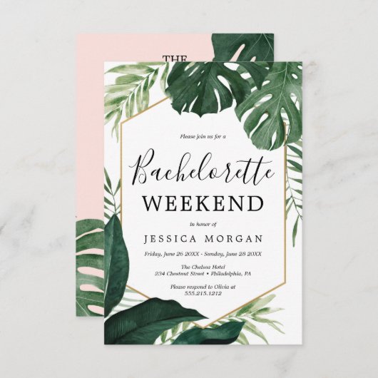 Tropical Monstera Junggeselinnen-Abschied Einladun Einladung (Vorne/Hinten)