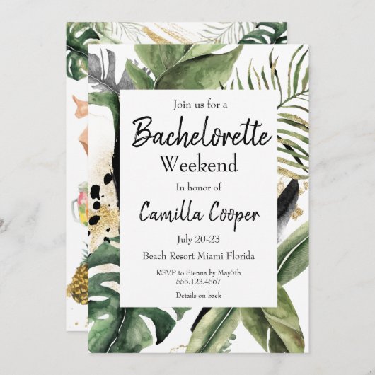 Tropical Monstera Junggeselinnen-Abschied Einladung (Vorne/Hinten)