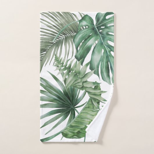 Tropical Monstera Jungle Palm Tree Blätter Grün Badhandtuch Set (Handtuch)
