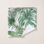 Tropical Monstera Jungle Palm Tree Blätter Grün Badhandtuch Set (Waschlappen)