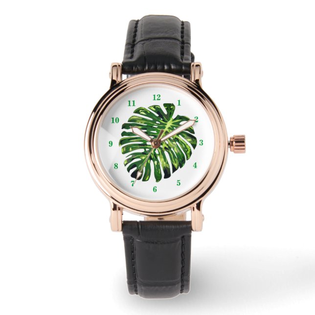 Tropical Monstera Leaf Armbanduhr (Vorderseite)