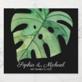 Tropical Monstera Leaf auf der Schwarzen Hochzeit Schaumweinetikett (Einzelnes Label)