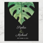 Tropical Monstera Leaf auf der Schwarzen Hochzeit Weinetikett (Einzelnes Label)