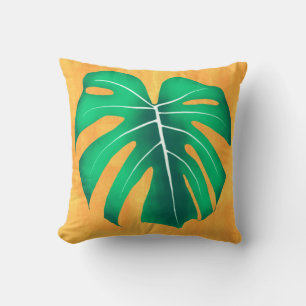 Tropical Monstera Leaf auf Gelb Kissen