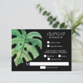 Tropical Monstera Leaf Botanische Hochzeit RSVP Karte (Stehend Vorderseite)