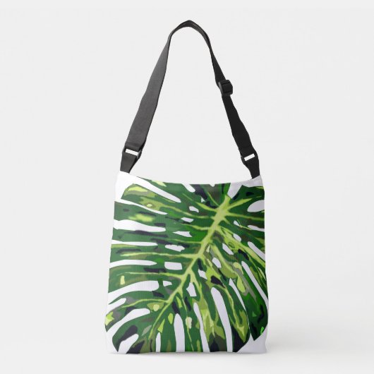Tropical Monstera Leaf Crossbody Bag oder Tote Bag Tragetaschen Mit Langen Trägern (Vorderseite)