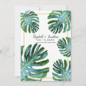 Tropical Monstera Leaf Fotografie Gold Wedding Einladung (Rückseite)