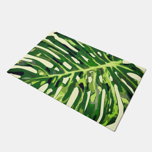 Tropical Monstera Leaf Fußmatte (Schrägansicht)