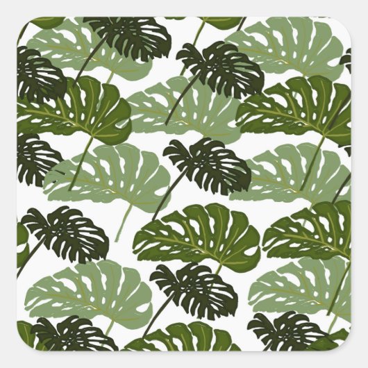 Tropical Monstera Leaf Green Quadratischer Aufkleber (Vorderseite)