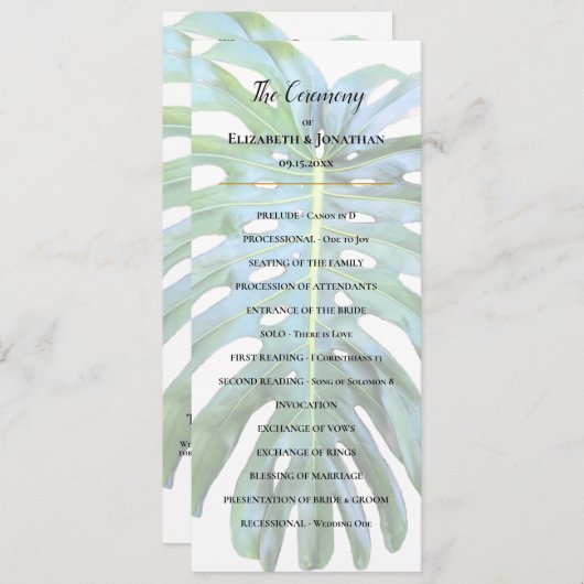 Tropical Monstera Leaf Greenerity Beach Hochzeit Programm (Vorne/Hinten)