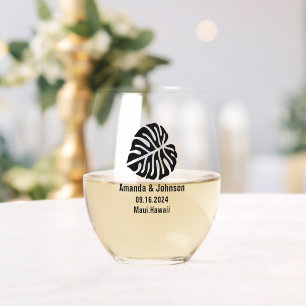 Tropical Monstera Leaf Hochzeit in Urlaubsort Favo Weinglas Ohne Stiel
