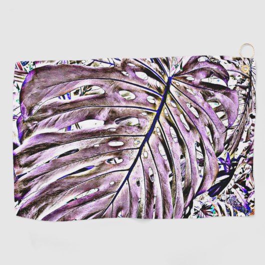 Tropical Monstera Leaf im Lila Golfhandtuch (Horizontal)