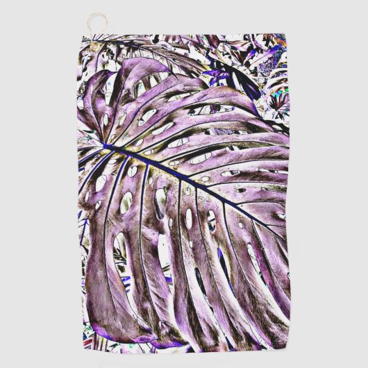 Tropical Monstera Leaf im Lila Golfhandtuch (Vorderseite)