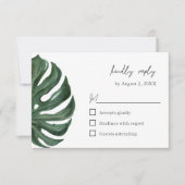 Tropical Monstera Leaf Minimal Wedding  RSVP Karte (Vorderseite)