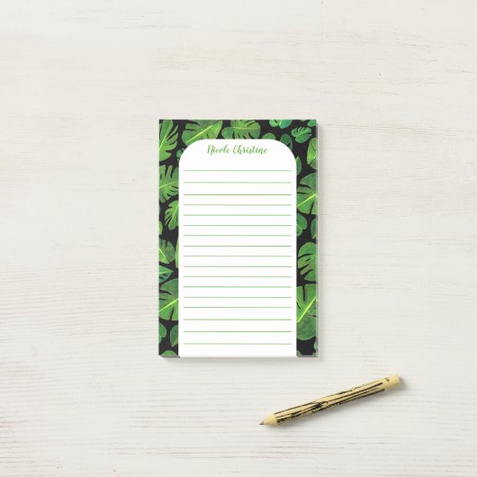 Tropical Monstera Leaf Muster geschnitten Post-it Klebezettel (Auf Schreibtisch)
