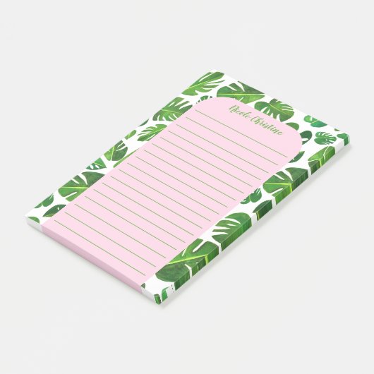 Tropical Monstera Leaf Muster geschnitten Post-it Klebezettel (angewinkelt)