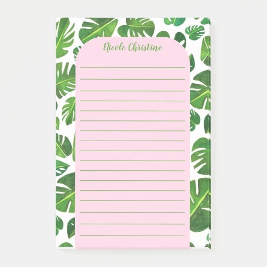 Tropical Monstera Leaf Muster geschnitten Post-it Klebezettel (Vorderseite)