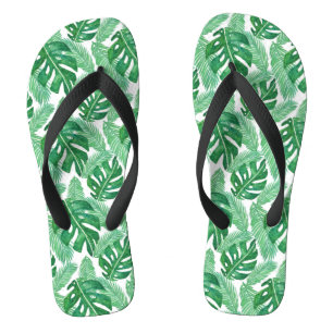 Tropical Monstera Leaf Muster grün und weiß Badesandalen