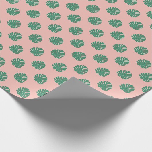 Tropical Monstera Leaf Muster in Rosa und Grün Geschenkpapier (Ecke)