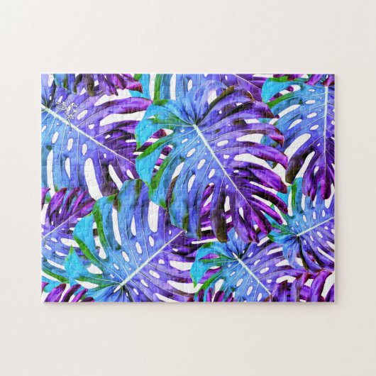 Tropical Monstera Leaf Muster Lila Puzzle (Horizontal)