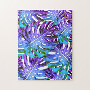 Tropical Monstera Leaf Muster Lila Puzzle