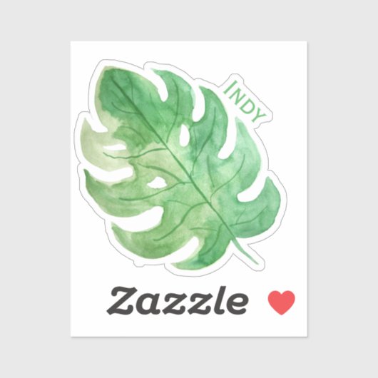 Tropical Monstera Leaf Name Tag Vinyl Sticker (Blatt)