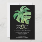 Tropical Monstera Leaf on Black Wedings Invites (Vorderseite)